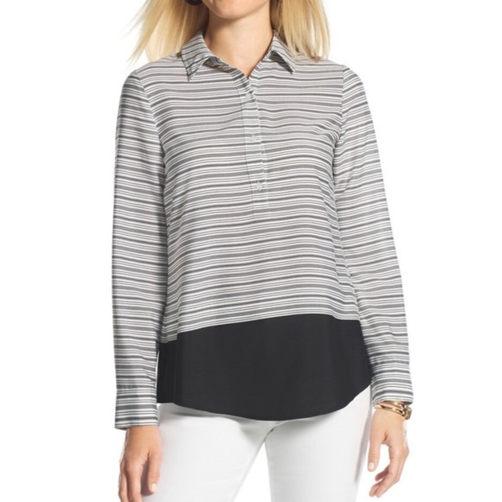 Chico's Striped Block Devin Flowy Half Button Down Collared Blouse XL